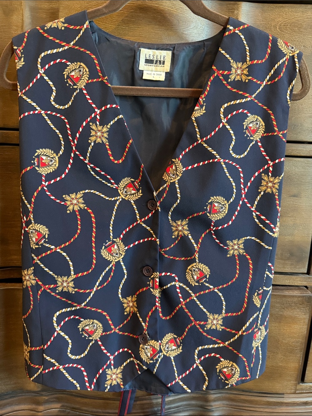 Leslie Fay Navy Nautical Rope Print Vest - Vintage